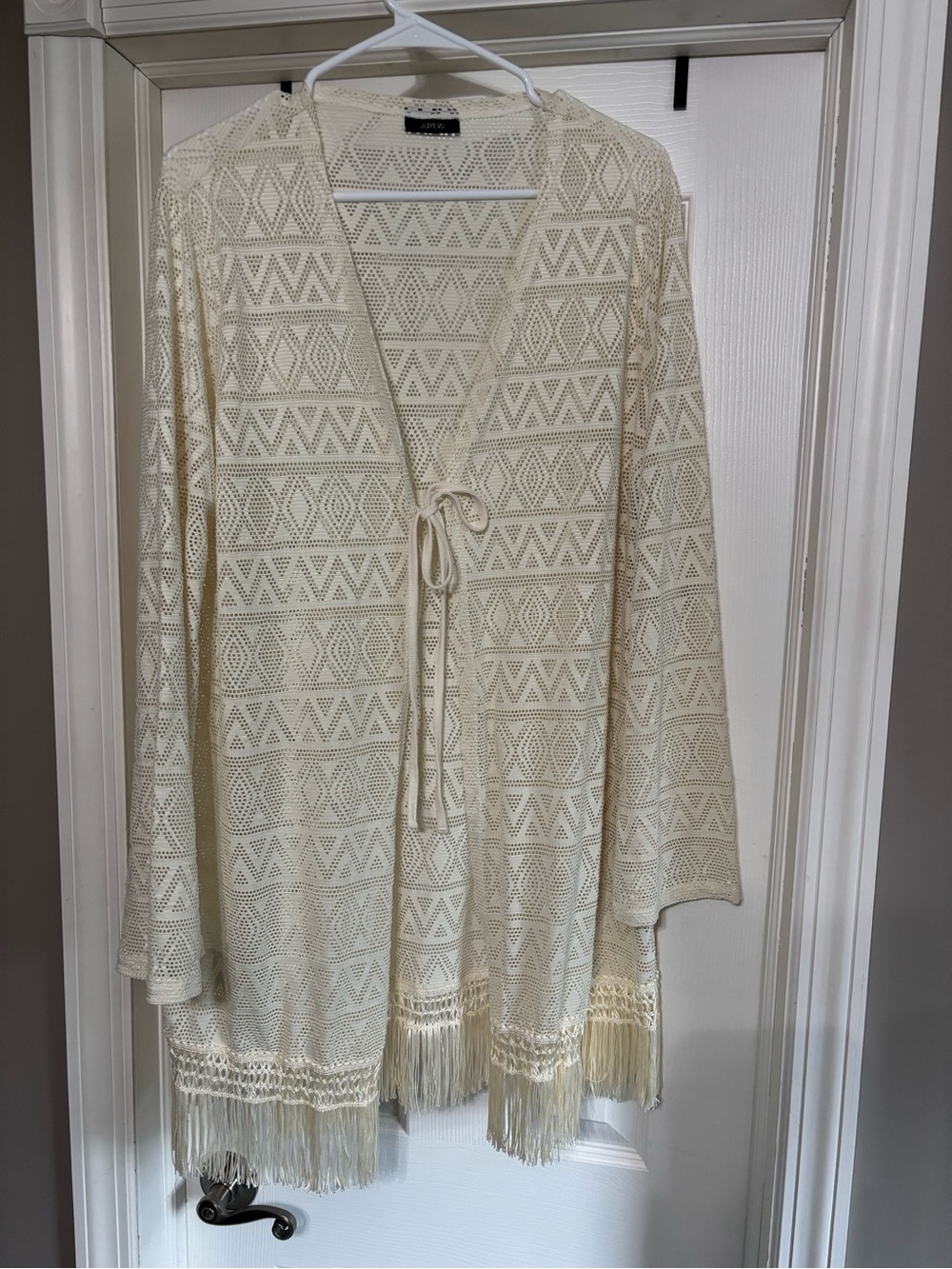 Apt. 9 Cream Crochet Fringe Tie-Front Cardigan